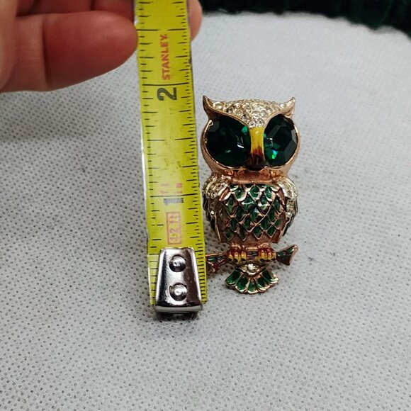 Vtg Coro Sterling Silver Green Owl Brooch/ Fur Clip & Screw Back Earrings Set - Picture 10 of 12